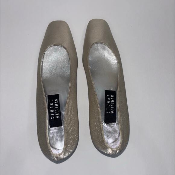 Stuart Weitzman Metallic Square Toe Low Heel Pumps - Size 8 - Picture 10 of 13